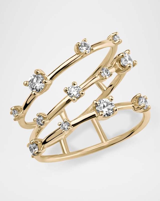 Solo 14K Yellow Gold 3-Band Angled Ring with Diamonds